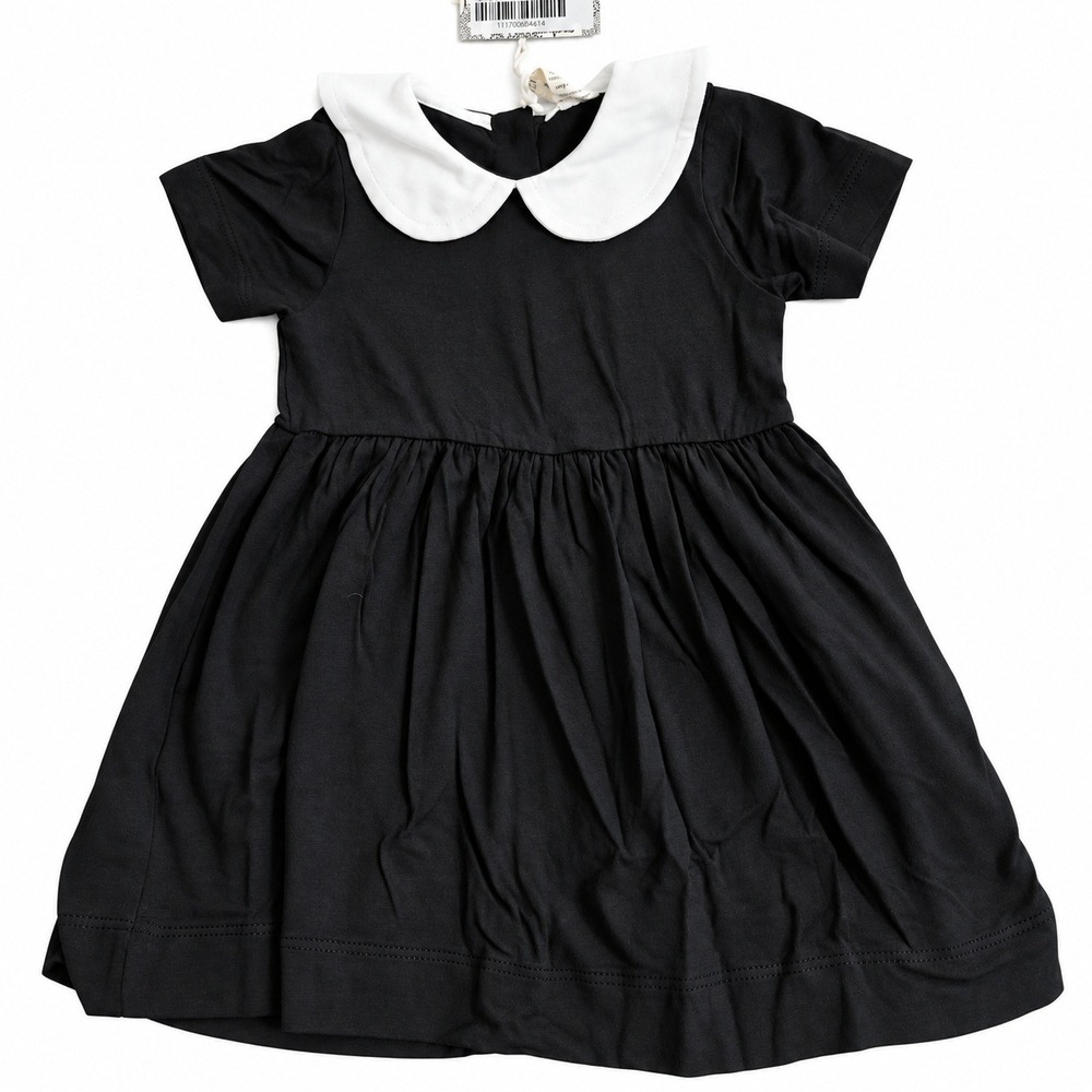 Kate Quinn Black Peter Pan Dress 6-12M Bamboo Short Sleeve Wednesday Addams
